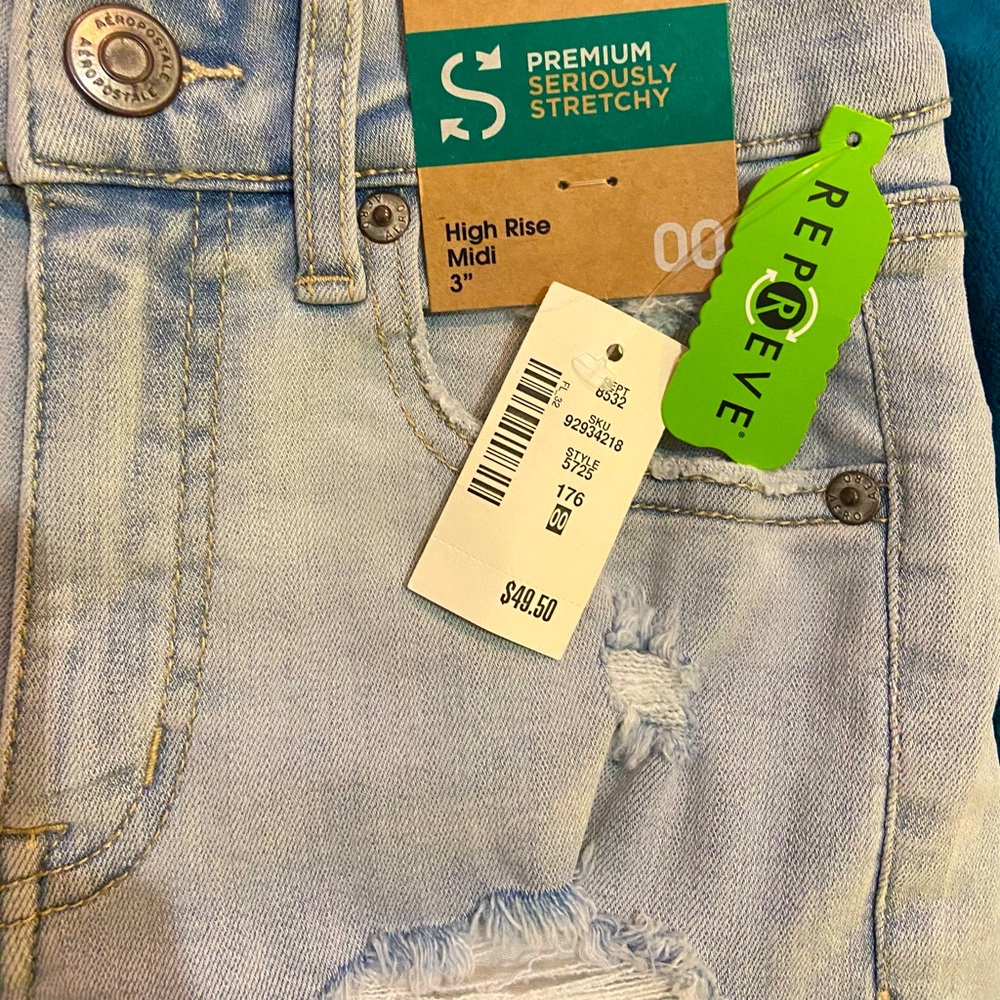 🏷️ BNWT AEROPOSTALE JEAN SHORTS~SZ 00~PREMIUM SERIOUSLY STRETCHY~HIGH RISE - Picture 5 of 7